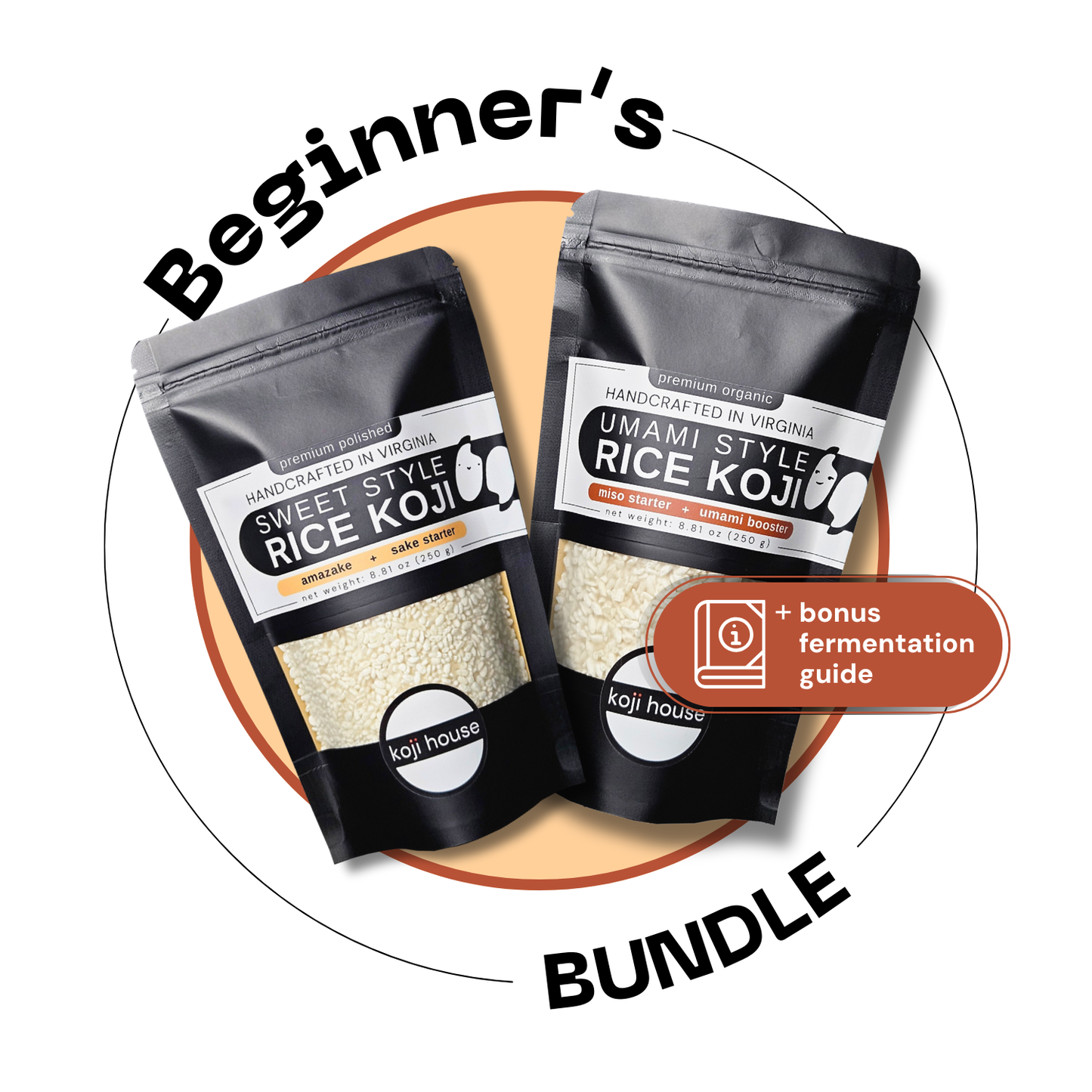 Koji Beginner's Bundle featuring Sweet Style and Umami Style Rice Koji with a bonus fermentation guide.